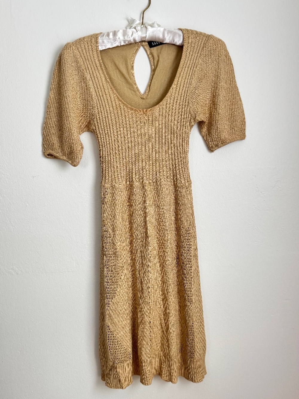 Mini Gold Lurex 70s Stretchy Dress Small